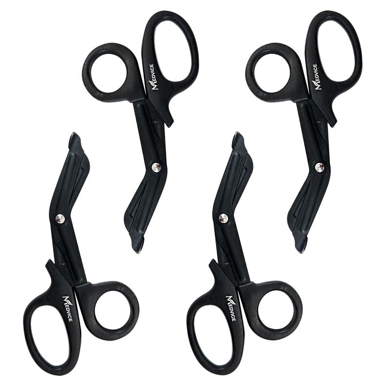 medvice 4 Pack Medical Scissors, EMT and Trauma Shears - 7.5 inch, Blunt Tip, Fluoride Coated, Non-Stick Blades, Autoclavable to 290 F/143 C, Rust Free (Black) - Image 1